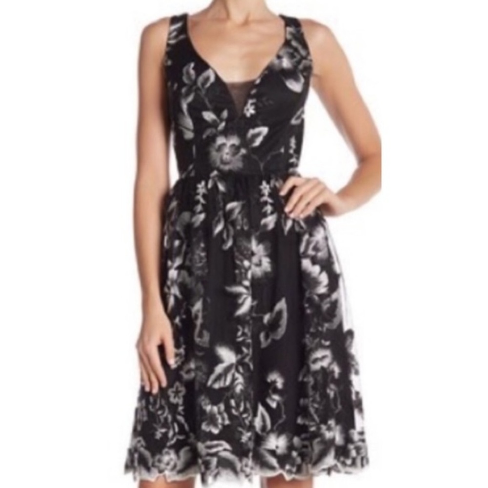 NWOT Marina black and white floral dress